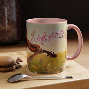 Musical Nature Scene Coffee Mug, Perfect Gift for Musicians, Birthday, Garden Lovers, Relaxation, Floral Art, Home Decor