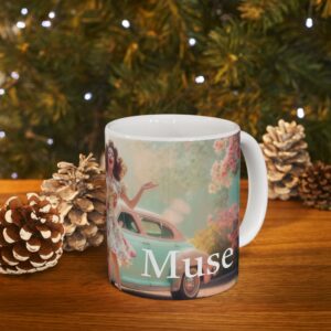 Retro Floral Ceramic Mug, Vintage Car Mug Gift, 11oz 15oz, Perfect for Home Decor, Cafe Vibes, Coffee Lover's Gift