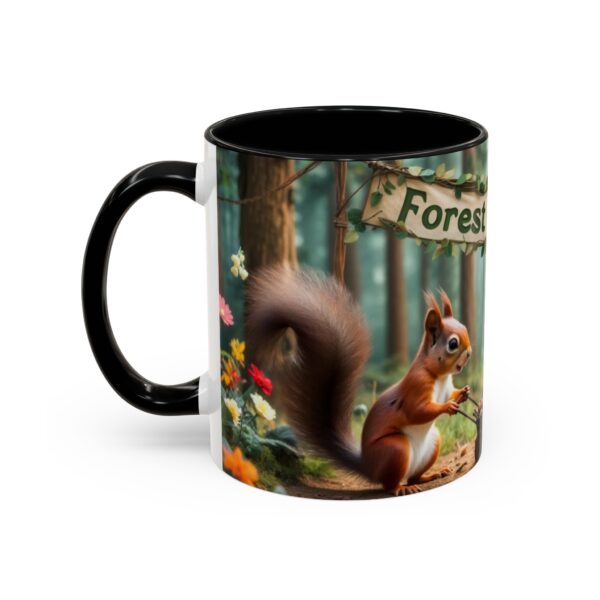 Forest Challenge Accent Coffee Mug - Nature Lovers Gift, Squirrel and Raven Design, Unique Kitchen Decor, Woodland Theme, Animal Coffee Cup, - Image 4