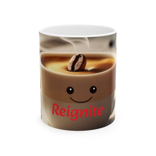 Smiley Coffee Mug - Reignite Your Day | Cute Ceramic Cup for Tea Lovers, Breakfast Gift, Cozy Mornings, Happy Vibes - Image 2