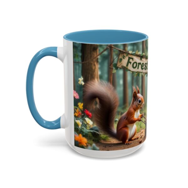 Forest Challenge Accent Coffee Mug - Nature Lovers Gift, Squirrel and Raven Design, Unique Kitchen Decor, Woodland Theme, Animal Coffee Cup, - Image 44
