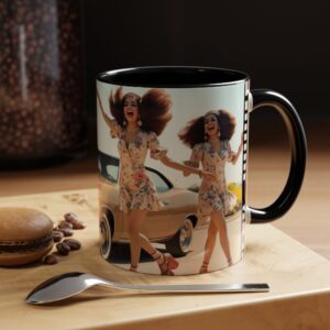Retro Floral Accent Coffee Mug - Vintage Car Design, Fun Gift for Car Lovers, Floral Mug, Unique Coffee Cup, 11oz & 15oz