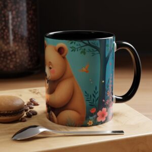 Bear Hug Accent Coffee Mug - Cute Animal Gift for Mom, Mother's Day, Happy Birthday, Cozy Vibes, Nature Lovers