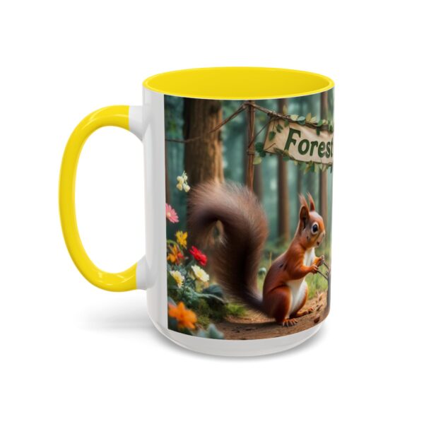 Forest Challenge Accent Coffee Mug - Nature Lovers Gift, Squirrel and Raven Design, Unique Kitchen Decor, Woodland Theme, Animal Coffee Cup, - Image 68