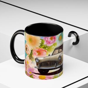 Vintage Car Themed Coffee Mug, Perfect Gift for Car Lovers, Home Decor, Garden Party, Floral Accents, Tea Cup, Retro Style