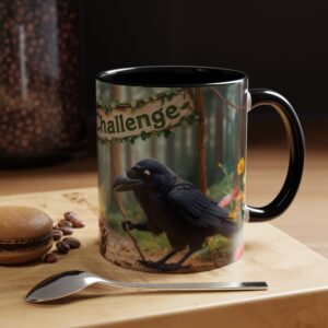 Forest Challenge Accent Coffee Mug - Nature Lovers Gift, Squirrel and Raven Design, Unique Kitchen Decor, Woodland Theme, Animal Coffee Cup,