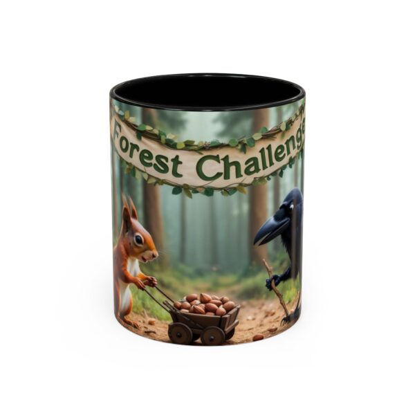 Forest Challenge Accent Coffee Mug - Nature Lovers Gift, Squirrel and Raven Design, Unique Kitchen Decor, Woodland Theme, Animal Coffee Cup, - Image 2